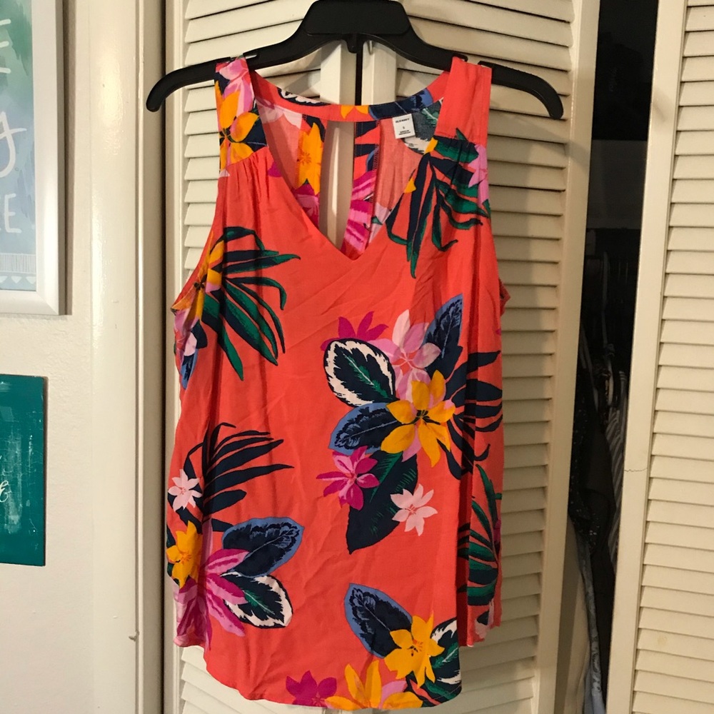 Orange and Floral Detail Tank Top